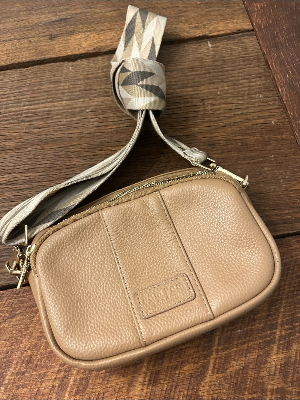 Pom Pom London City Pebbled Leather Crossbody Bag - Stone/Beige